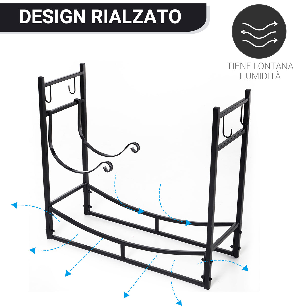 easycomfort portalegna da interno ed esterno in metallo con paletta scopa attizzatoio e pinza nero 84x33x76cm