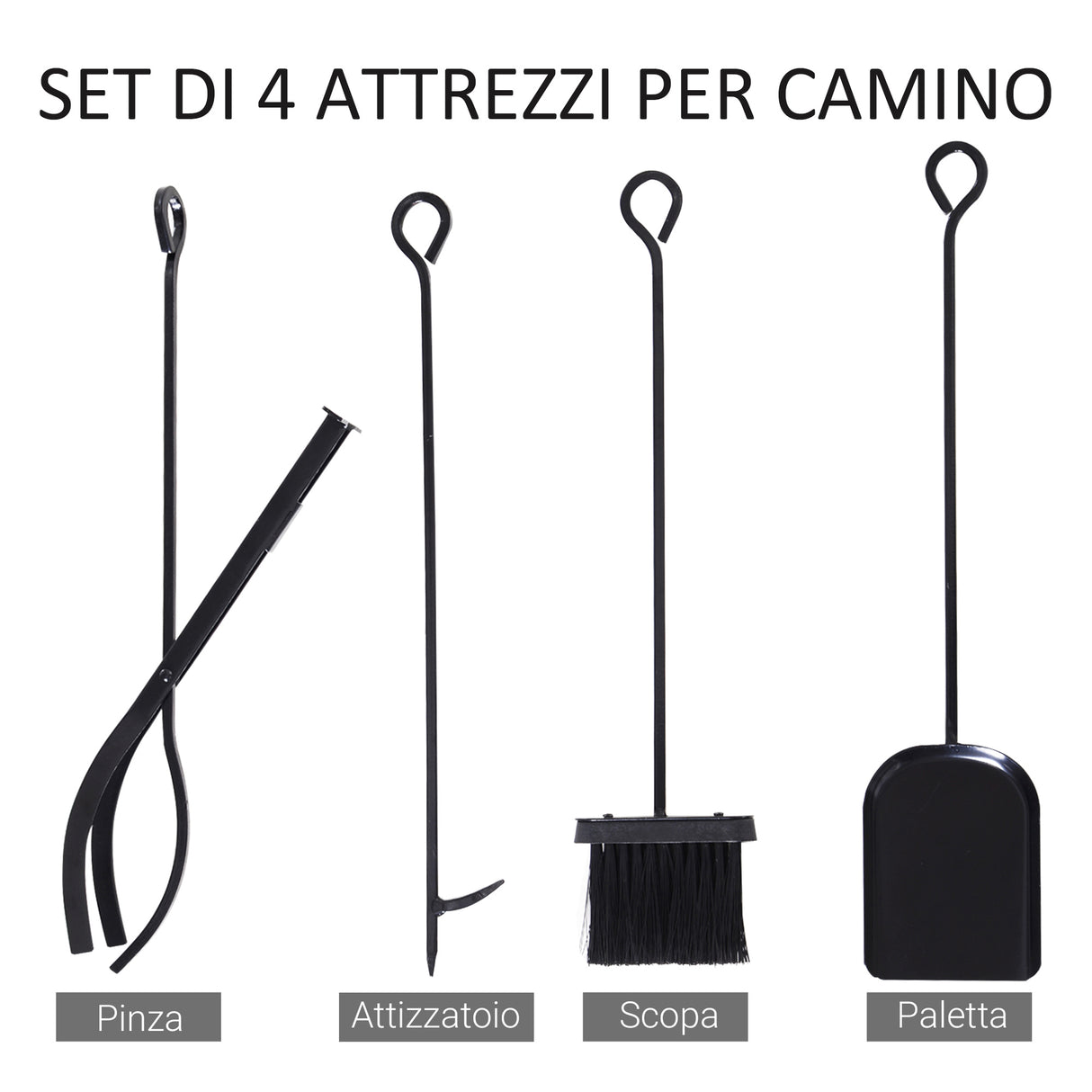 easycomfort portalegna da interno ed esterno in metallo con paletta scopa attizzatoio e pinza nero 84x33x76cm