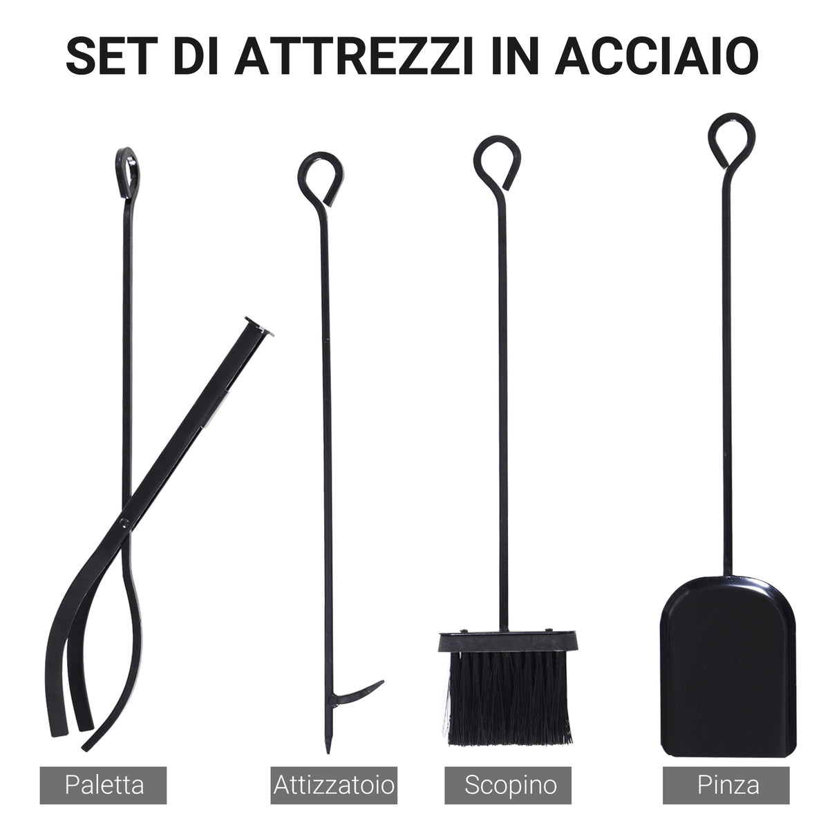 easycomfort portalegna da interno ed esterno salvaspazio in metallo con paletta scopino attizzatoio e pinza 34x34x111cm nero