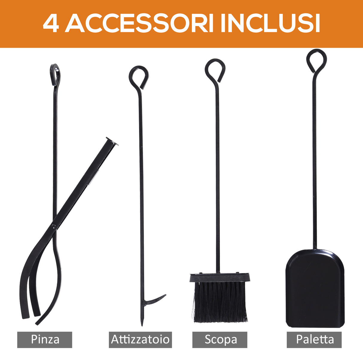 easycomfort portalegna da interno ed esterno in acciaio porta legna per camino con attizzatoio paletta scopino pinza 46x30x76cm nero