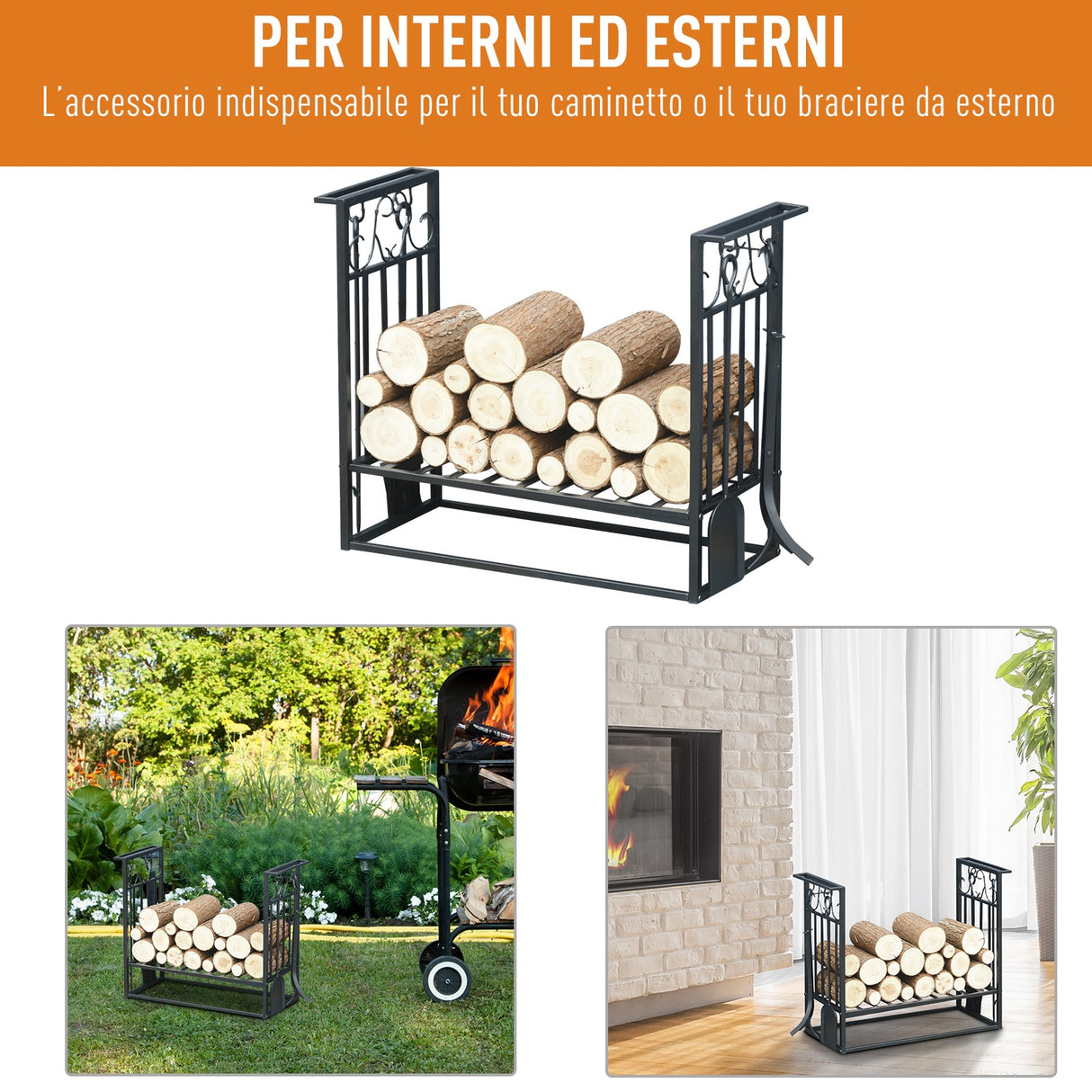 easycomfort easycomfort portalegna in acciaio nero per interni ed esterni con 4 attrezzi inclusi