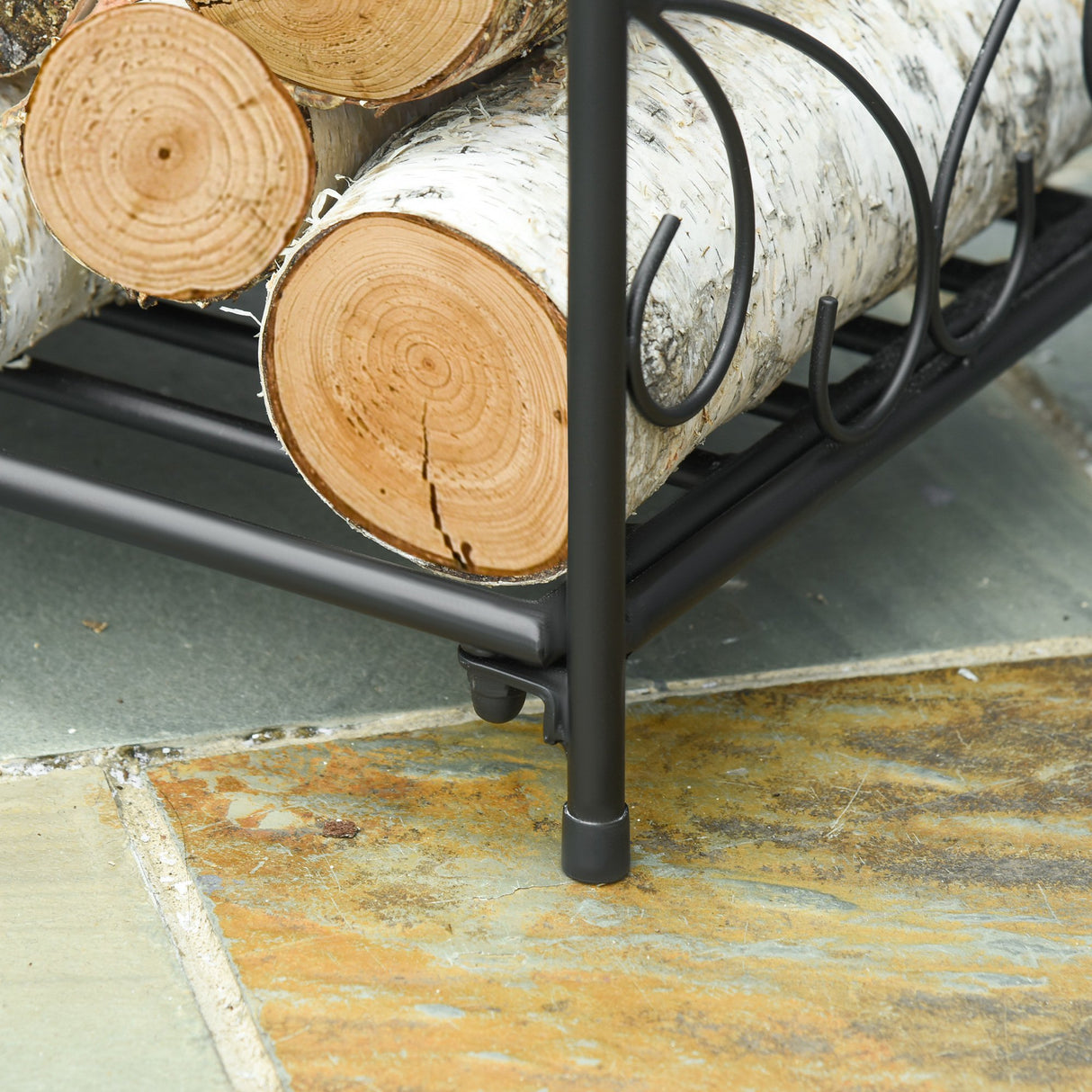 easycomfort portalegna per camino da interno ed esterno in metallo con base rialzata per 50kg di legna 39.5x31.5x39.5cm nero