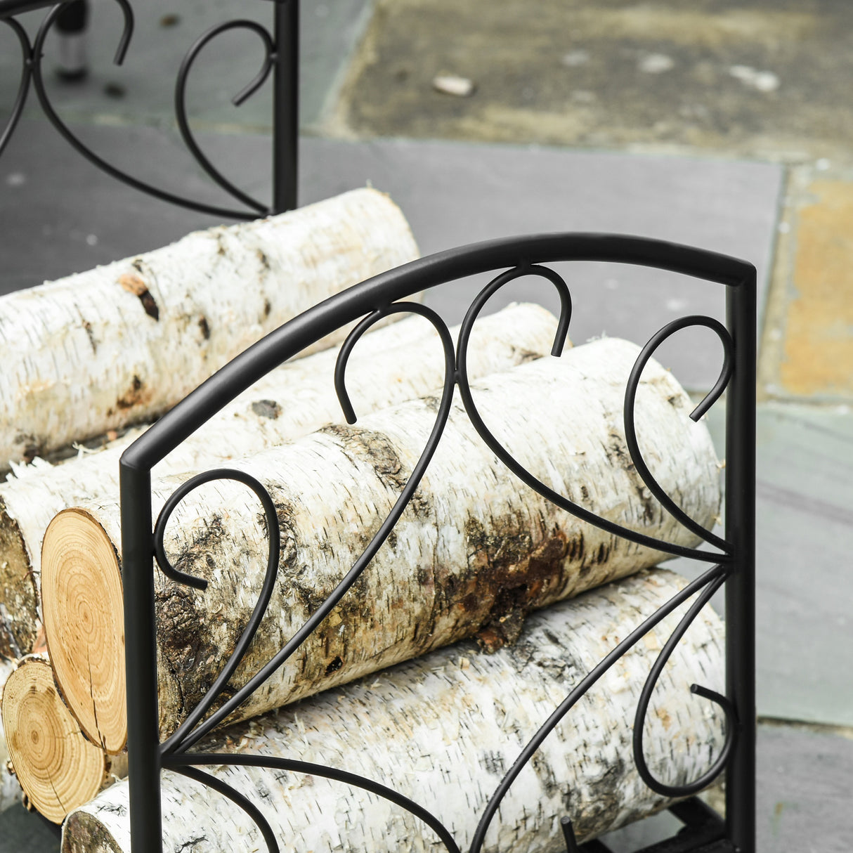 easycomfort portalegna per camino da interno ed esterno in metallo con base rialzata per 50kg di legna 39.5x31.5x39.5cm nero