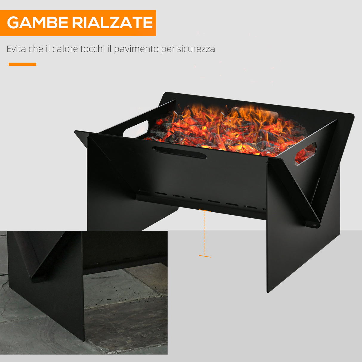 easycomfort braciere da giardino in acciaio quadrato con maniglie 50x45x30cm nero