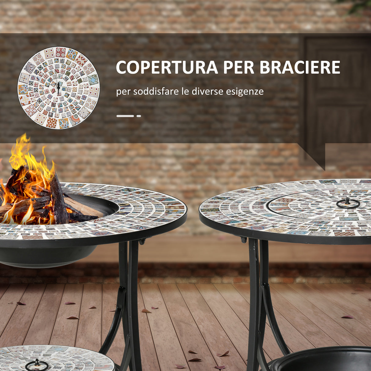 easycomfort braciere da esterno 3 in 1 con tavolino griglia per barbecue e attizzatoio metallo e ceramica 75x75x60cm