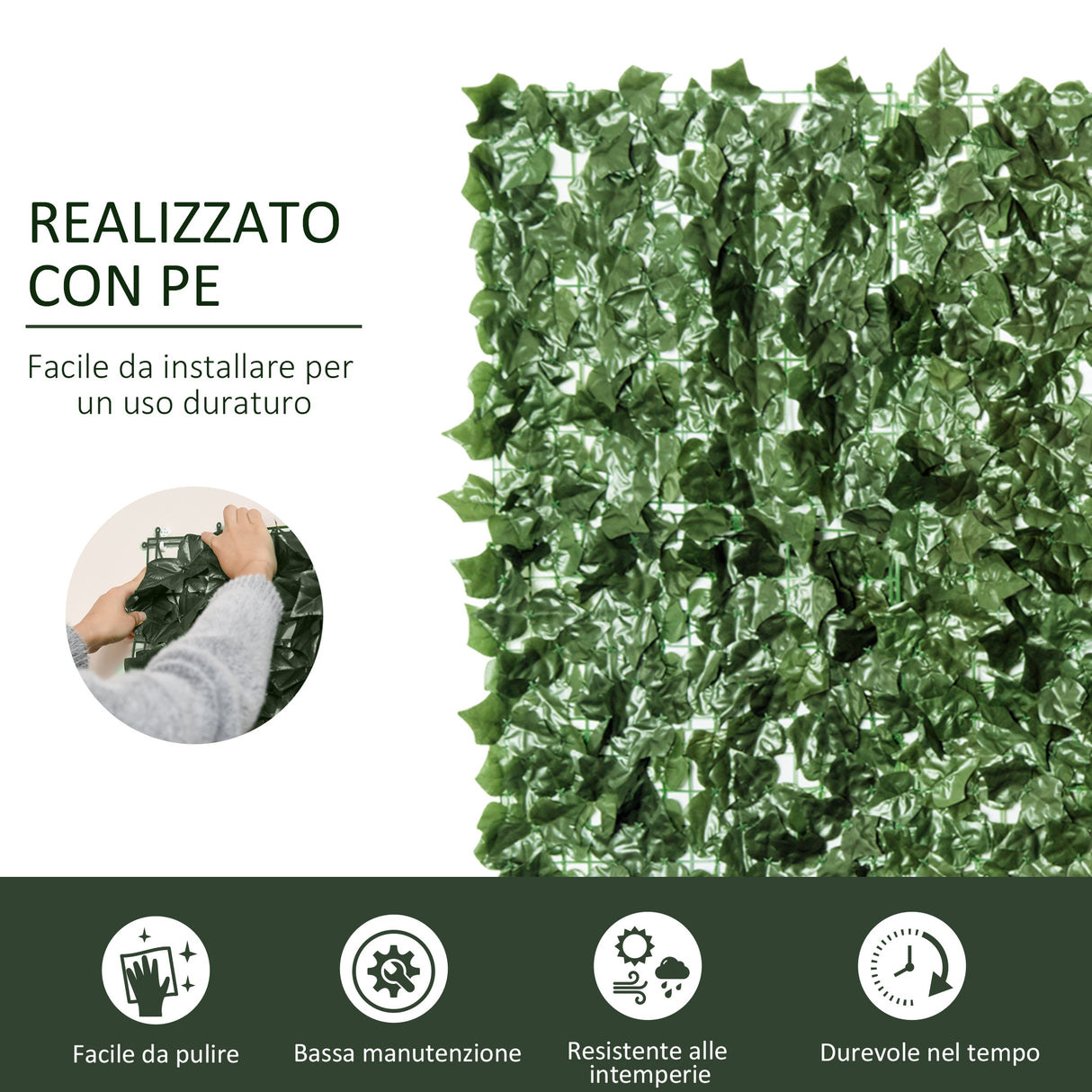 easycomfort rotolo di siepe artificiale per balcone e giardino in pe anti uv con foglie verde scuro 240x100cm