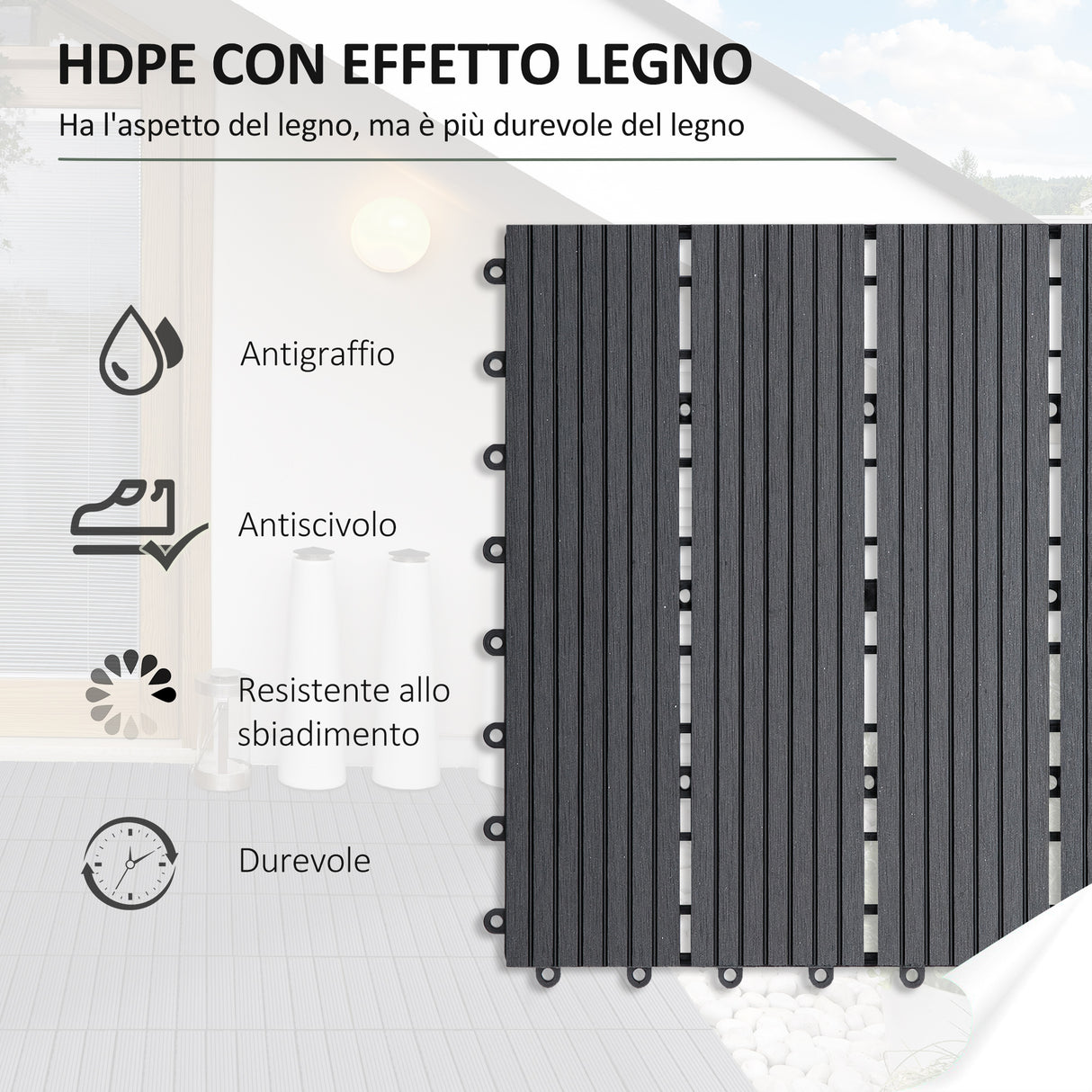 easycomfort easycomfort piastrelle da giardino incastrabili set da 11 mattonelle per esterno pavimentazione giardino grigio 30x30x2.2cm