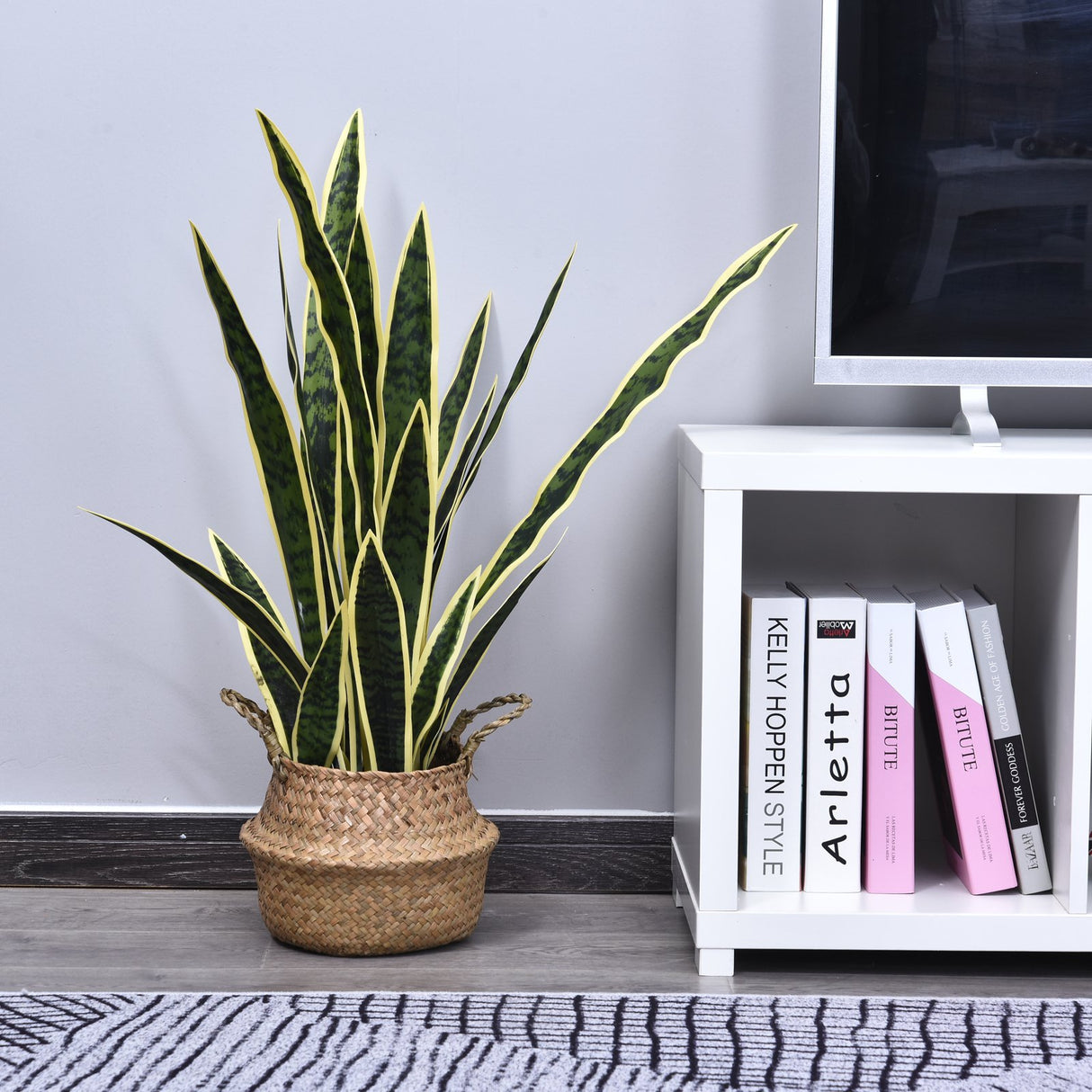 easycomfort easycomfort sanseveria artificiale pianta da esterno e interno con vaso decorativo realistica verde e giallo 15cm x 80cm