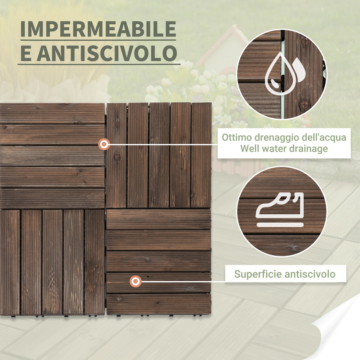 easycomfort piastrelle per esterni pavimento in legno set 27 pezzi montaggio a incastro 30x30x2.5cm