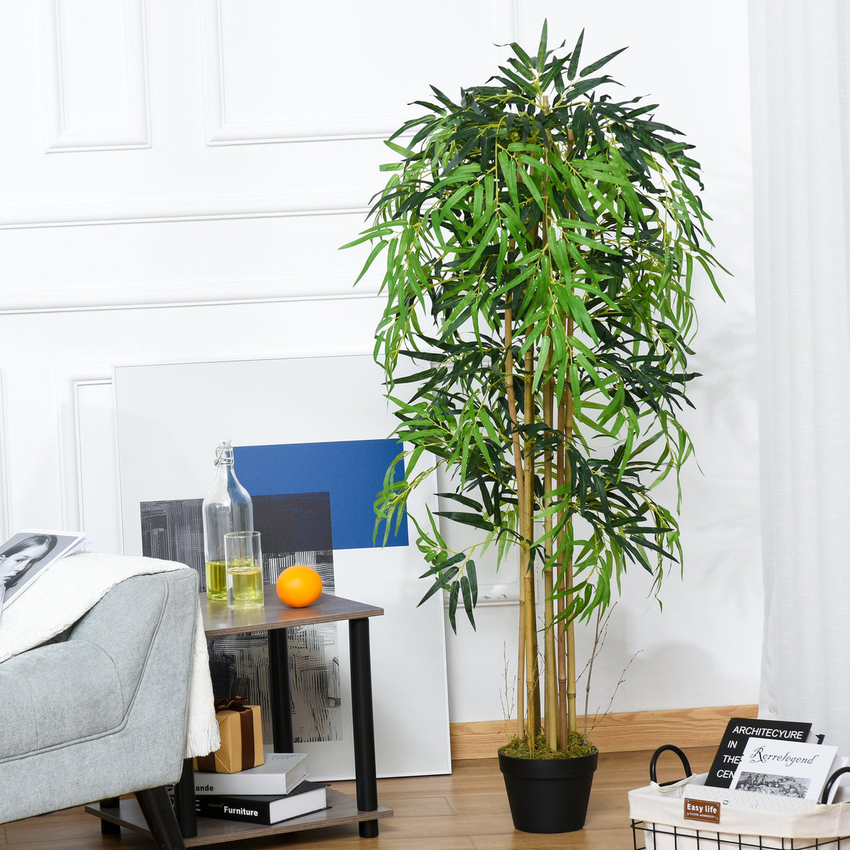 easycomfort bambu artificiale con vaso per interno ed esterno 18x150cm