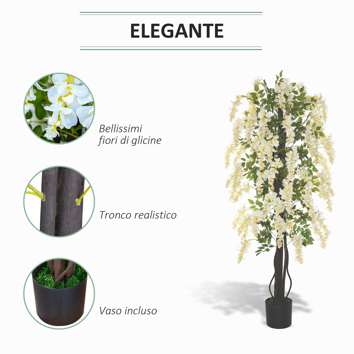 easycomfort easycomfort pianta artificiale glicine bianco finto 165cm per interni ed esterni