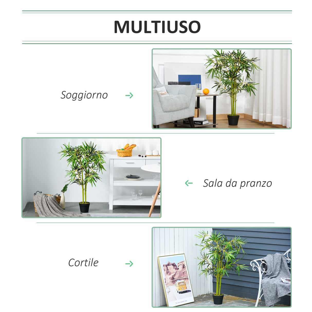 easycomfort bambu in vaso artificiale pianta finta decorazione per interno ed esterno altezza 120cm verde
