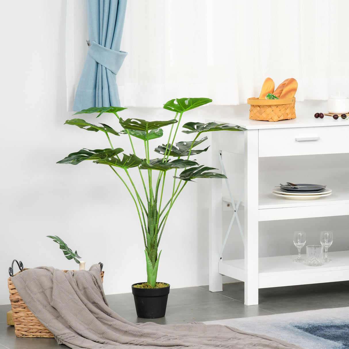 easycomfort easycomfort monstera artificiale 13 foglie e vaso alta 85cm per interno ed esterno