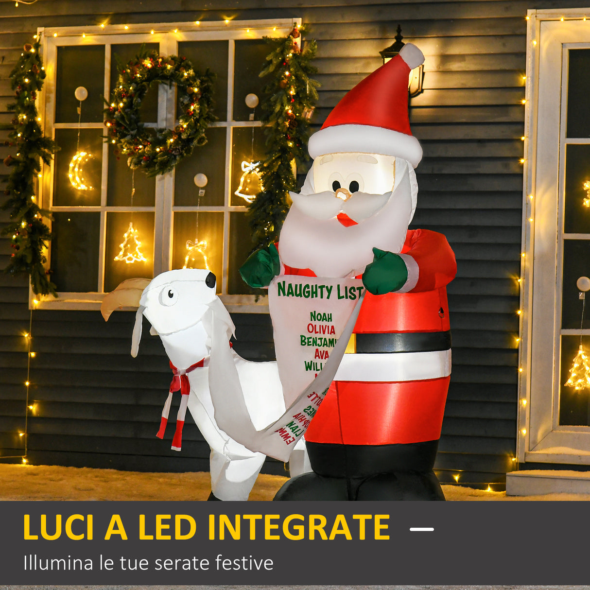 easycomfort easycomfort babbo natale gonfiabile con capretta e luci led integrate per esterno 135x85x180cm