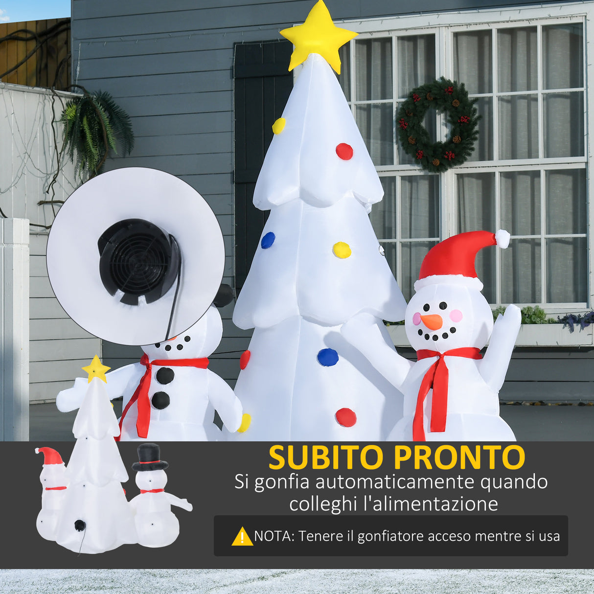 easycomfort easycomfort albero di natale gonfiabile con pupazzi di neve altezza 185cm luci led e gonfiatore