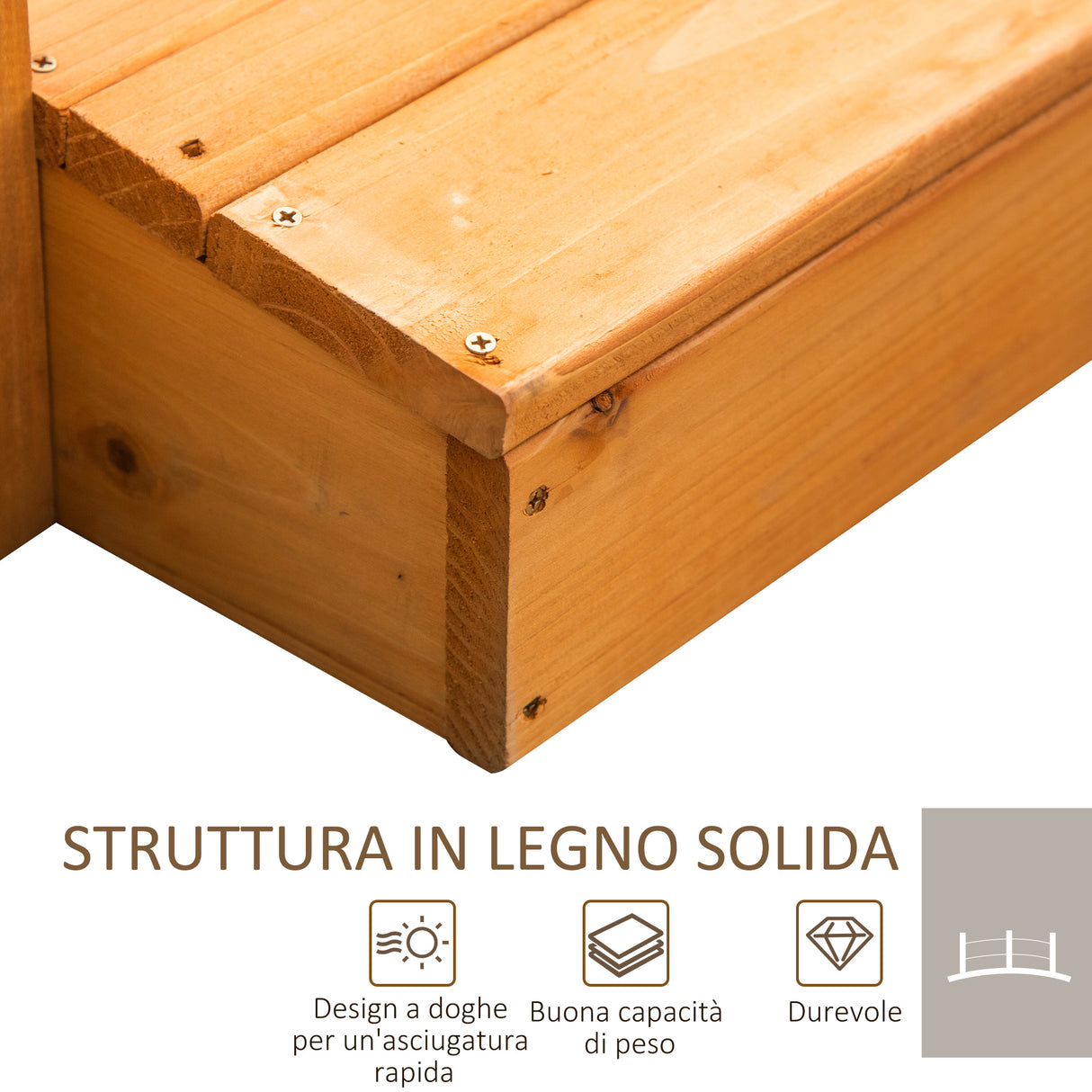 easycomfort ponticello di legno da esterni con sponde in canapa struttura in legno d abete 150x58x58.5cm arancione