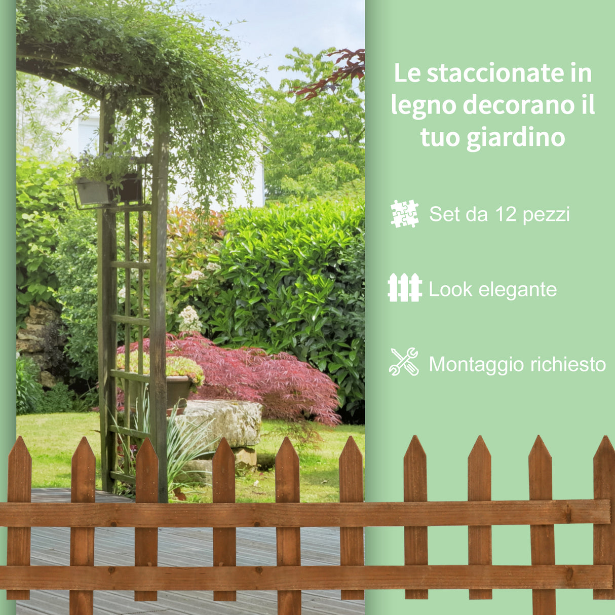 easycomfort staccionata in legno di pino da 12 pezzi per aiuole giardino e orto altezza 34cm