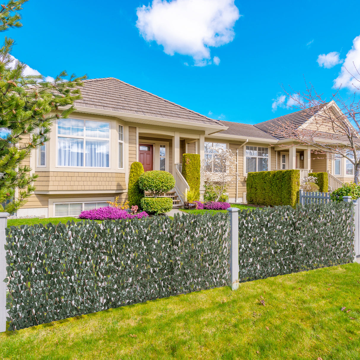 easycomfort finta siepe 8 pezzi parete verde estensibile per esterni in legno e poliestere 200x100cm