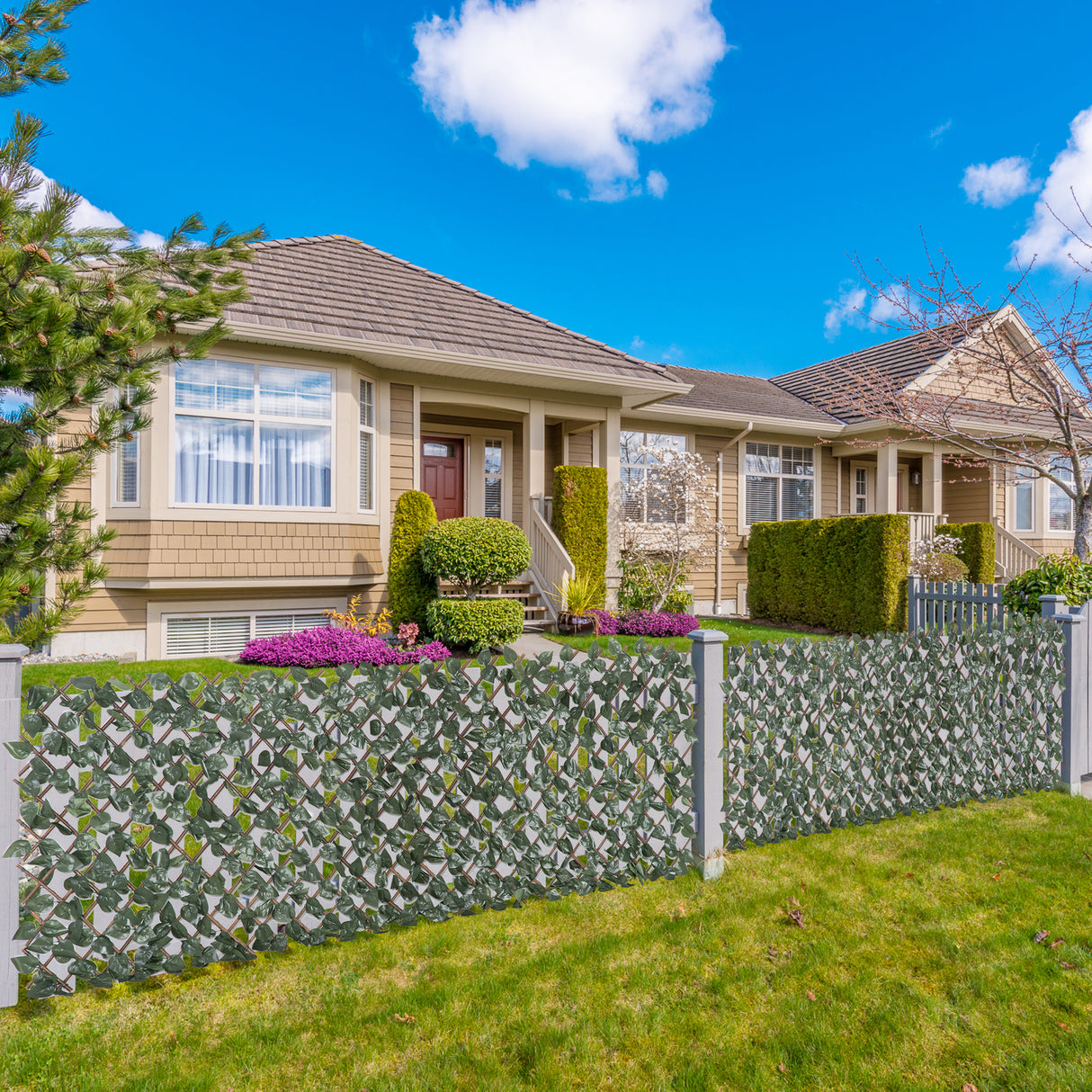 easycomfort finta siepe 8 pezzi parete verde estensibile per esterni in legno e poliestere 200x100cm