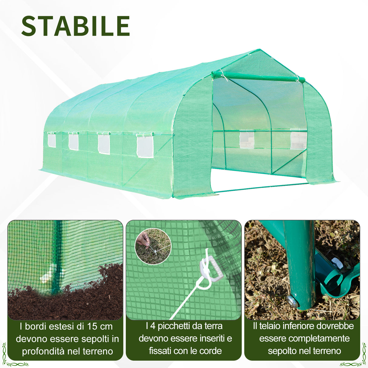 easycomfort easycomfort serra da giardino a tunnel con 8 finestre e porta avvolgibile 6x3x2m