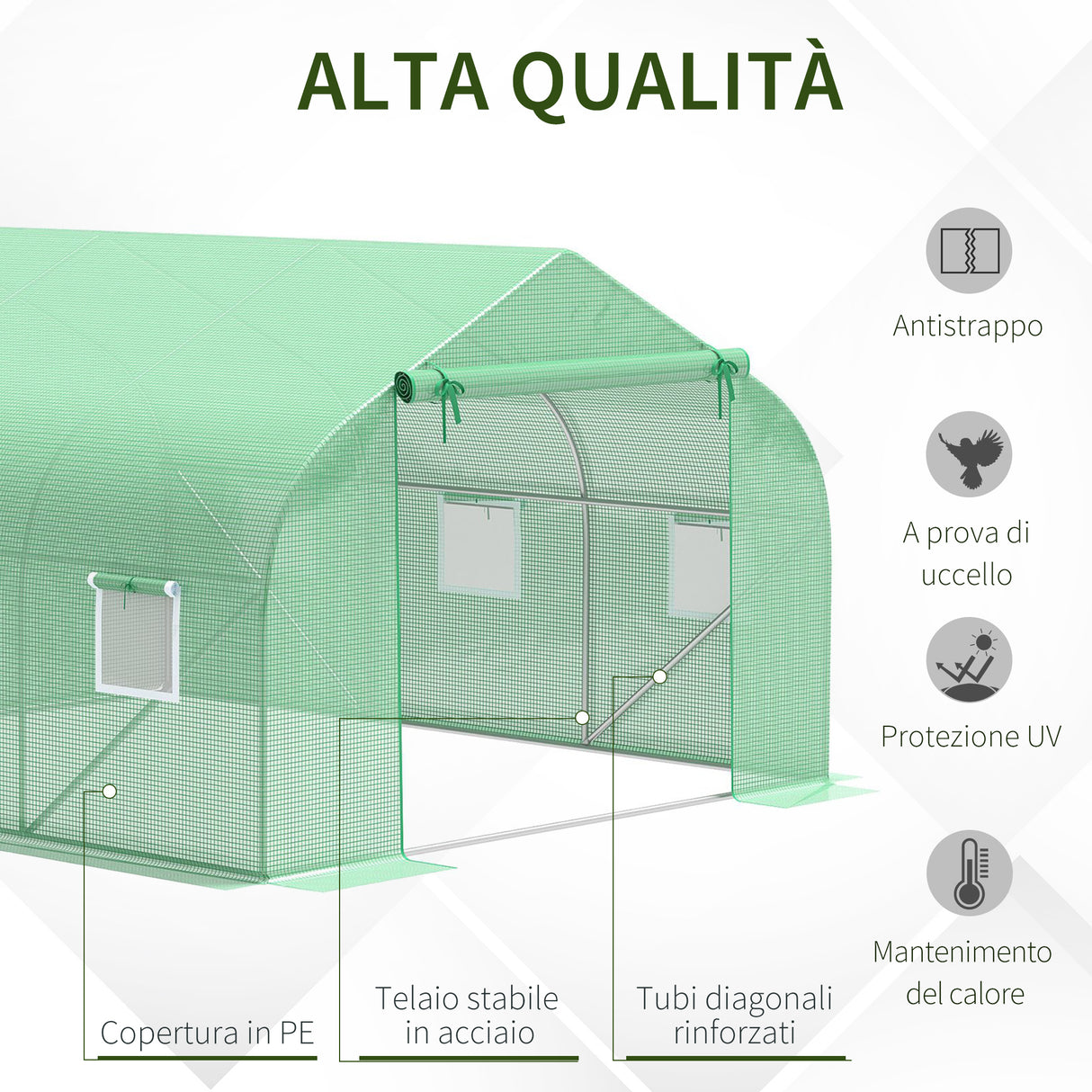 easycomfort easycomfort serra da giardino 3.5 x 3 x 2m serra con tetto a spiovente in pe per piante verde