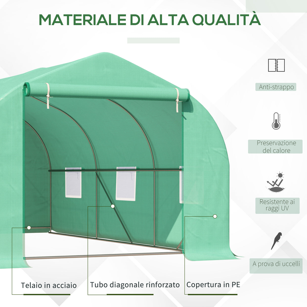 easycomfort easycomfort serra da giardino con tetto spiovente in pe e tubi d acciaio verde scuro 4.5x3x2m
