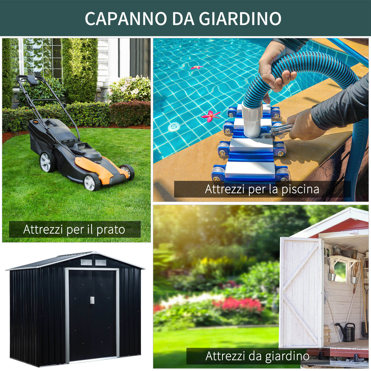 easycomfort casetta da giardino porta utensili in lamiera con porte scorrevoli 213x130x185cm grigio scuro