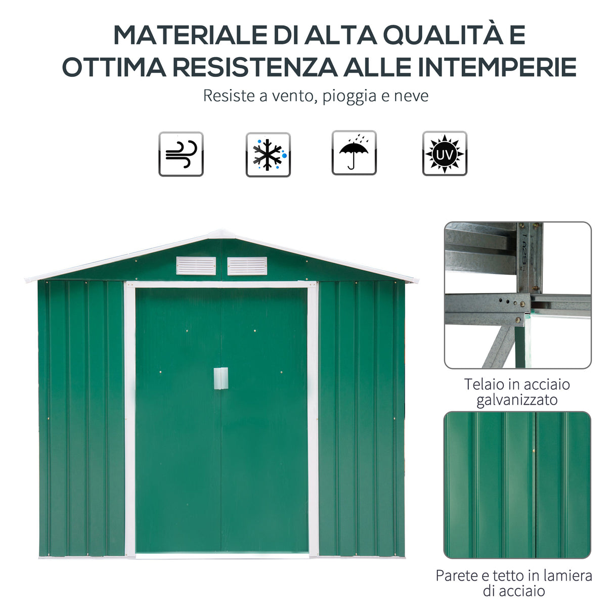 easycomfort easycomfort casetta da giardino porta utensili in lamiera con porte scorrevoli 213x130x185cm verde