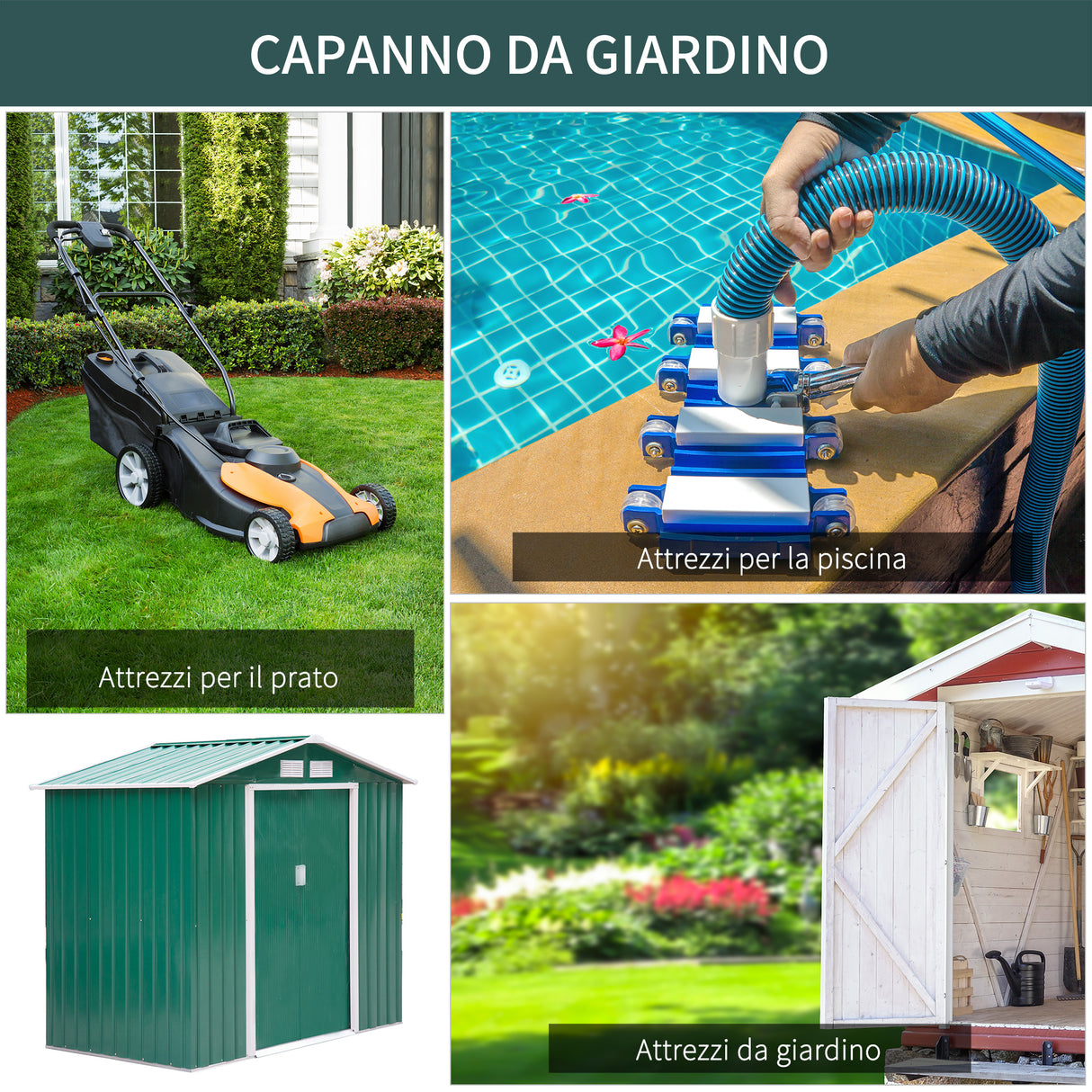 easycomfort easycomfort casetta da giardino porta utensili in lamiera con porte scorrevoli 213x130x185cm verde