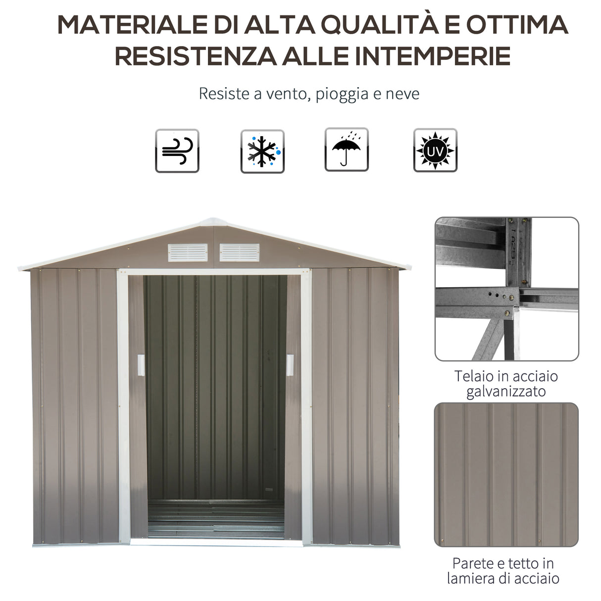 easycomfort cabina casetta da giardino porta utensili in lamiera di ferro grigio 213x127x185cm