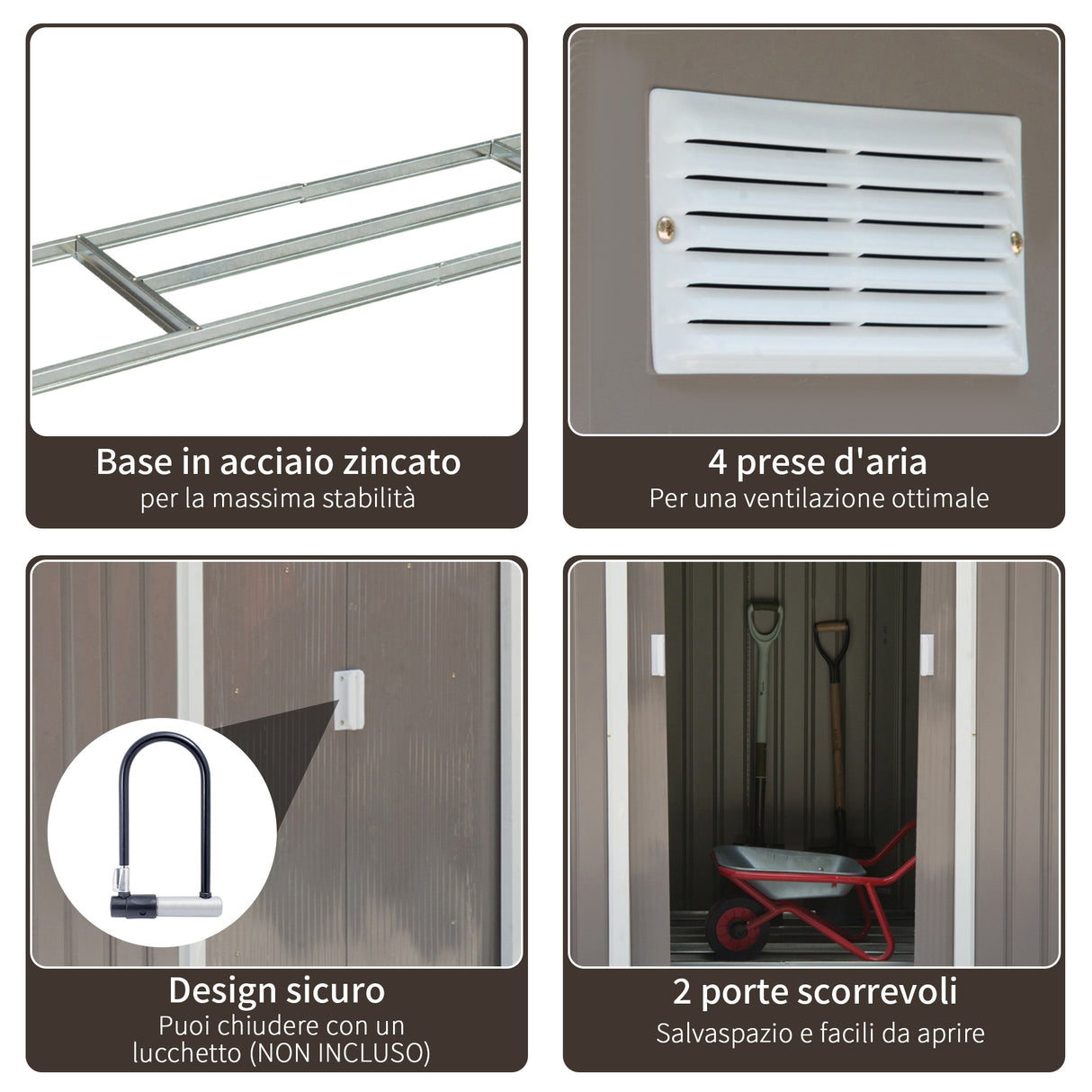 easycomfort cabina casetta da giardino porta utensili in lamiera di ferro grigio 213x127x185cm