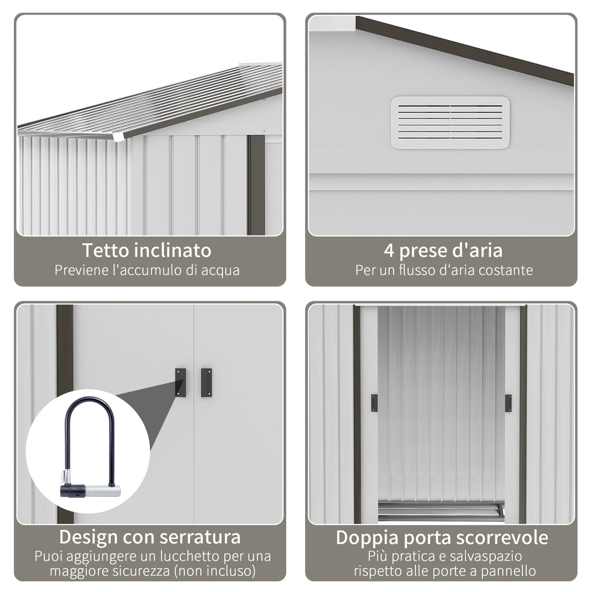 easycomfort casetta porta utensili in acciaio capanno da giardino con porte scorrevoli 213x130x185 cm bianco