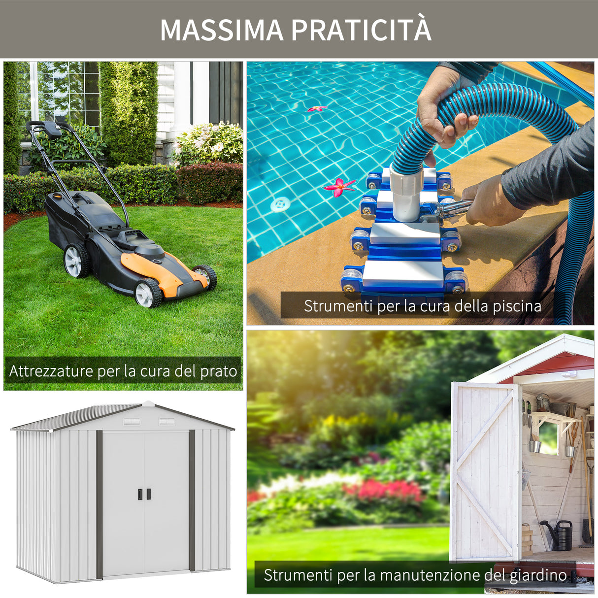 easycomfort casetta porta utensili in acciaio capanno da giardino con porte scorrevoli 213x130x185 cm bianco