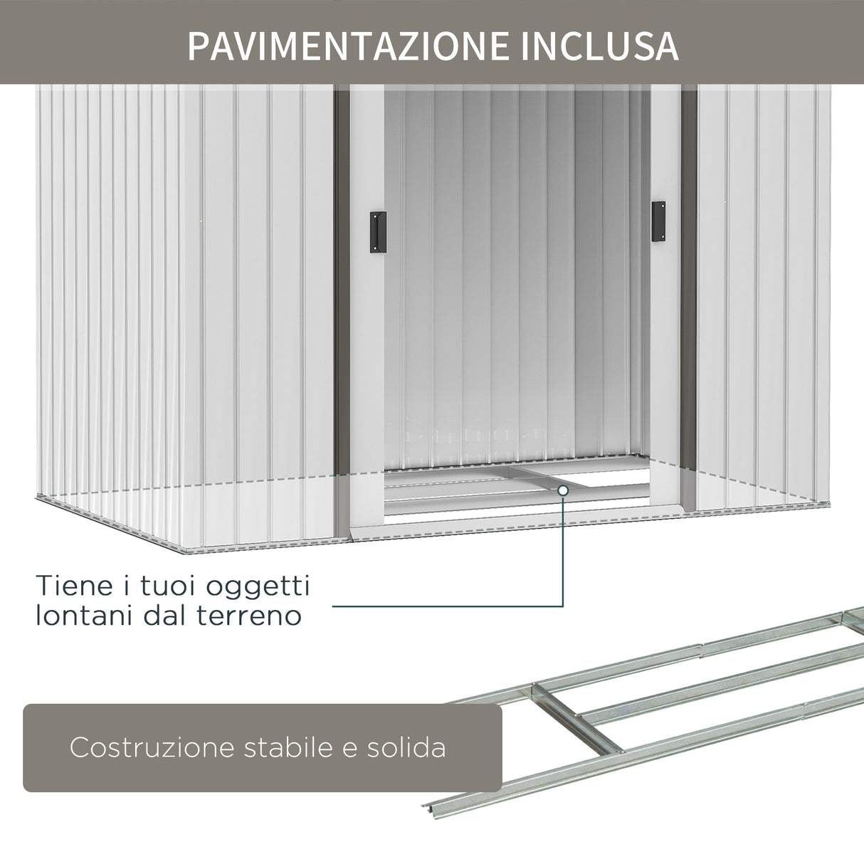 easycomfort casetta porta utensili in acciaio capanno da giardino con porte scorrevoli 213x130x185 cm bianco
