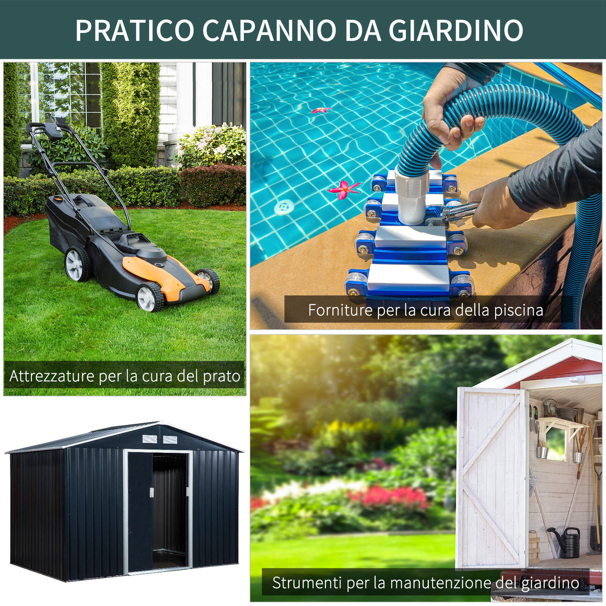 easycomfort casetta da giardino a 2 porte scorrevoli e 4 prese d aria in acciaio e pp 277x195x192cm grigia