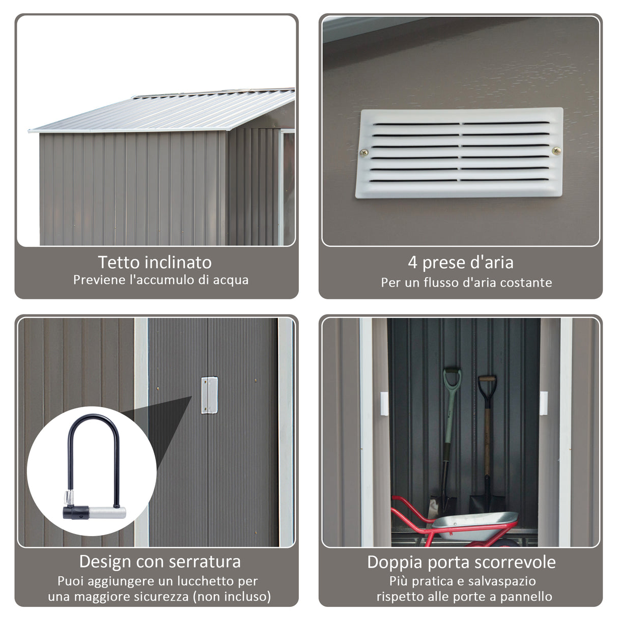 easycomfort casetta porta attrezzi capanno da giardino in acciaio zincato grigio 277 x 191 x 192 cm