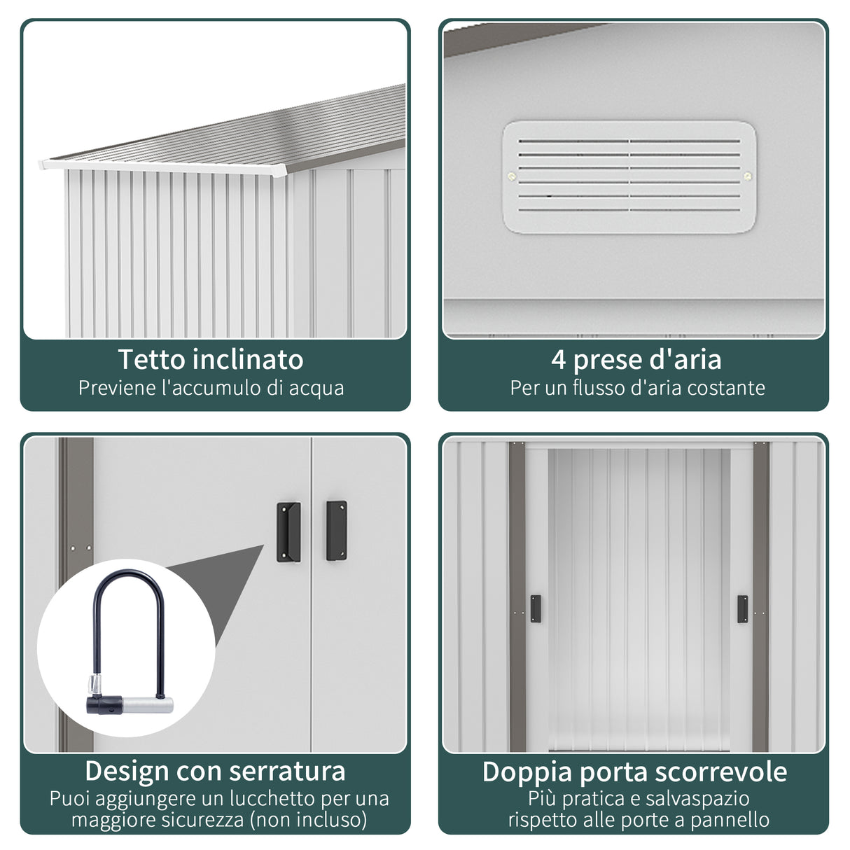 easycomfort easycomfort casetta da giardino con doppie porte scorrevoli in acciaio e pp 277x195x192cm argento