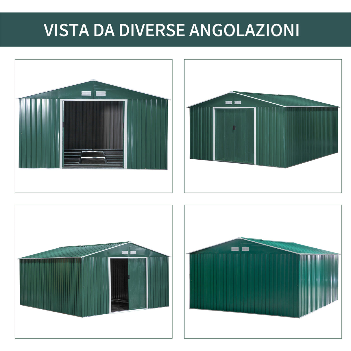 easycomfort casetta da giardino con 2 porte scorrevoli e 4 prese d aria in acciaio e pp 340x386x200cm verde