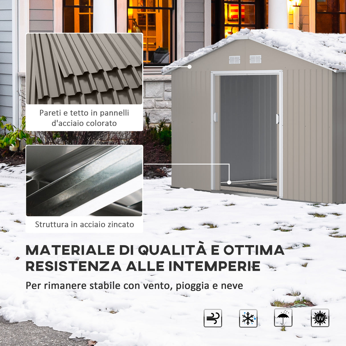 easycomfort easycomfort casetta da giardino con porte scorrevoli e tetto inclinato in acciaio e pp 340x386x200 cm grigio