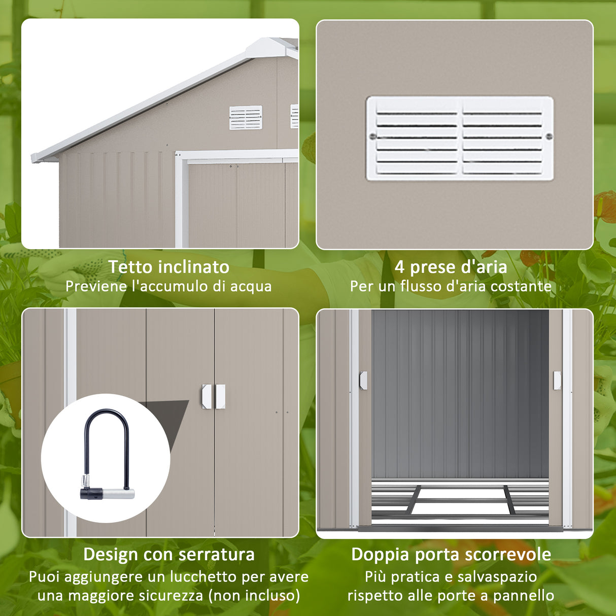 easycomfort easycomfort casetta da giardino con porte scorrevoli e tetto inclinato in acciaio e pp 340x386x200 cm grigio