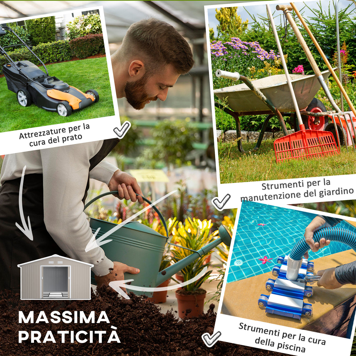 easycomfort easycomfort casetta da giardino con porte scorrevoli e tetto inclinato in acciaio e pp 340x386x200 cm grigio