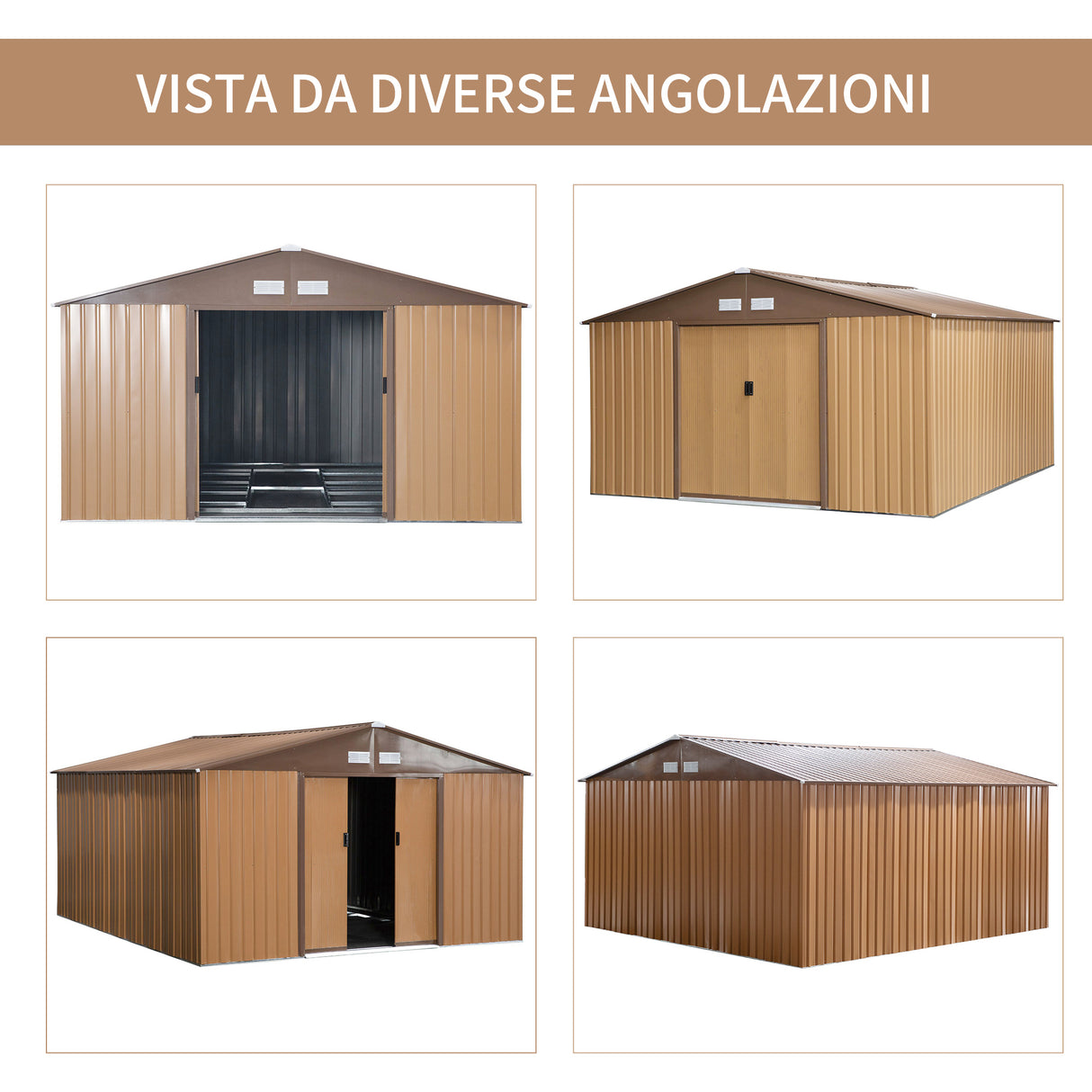 easycomfort casetta da giardino con 2 porte scorrevoli e 4 prese d aria in acciaio e pp 340x386x200cm giallo