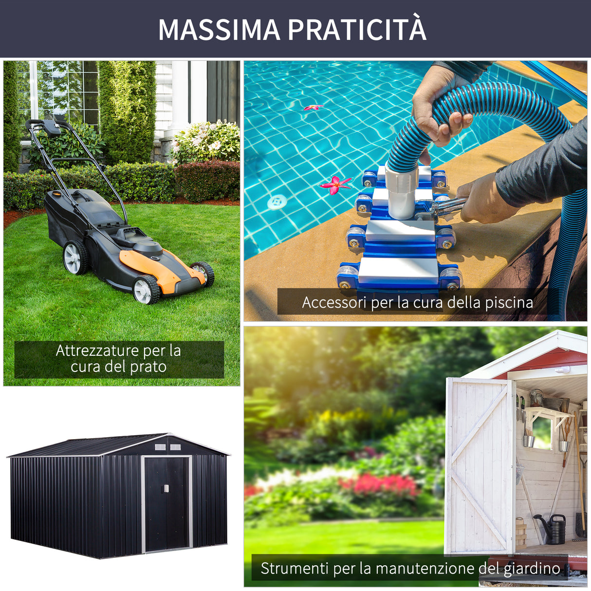 easycomfort easycomfort casetta da giardino con 2 porte scorrevoli e 4 prese daria in acciaio e pp 322x277x192 cm grigio