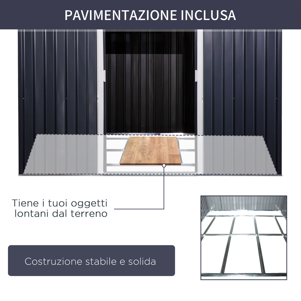 easycomfort easycomfort casetta da giardino con 2 porte scorrevoli e 4 prese daria in acciaio e pp 322x277x192 cm grigio