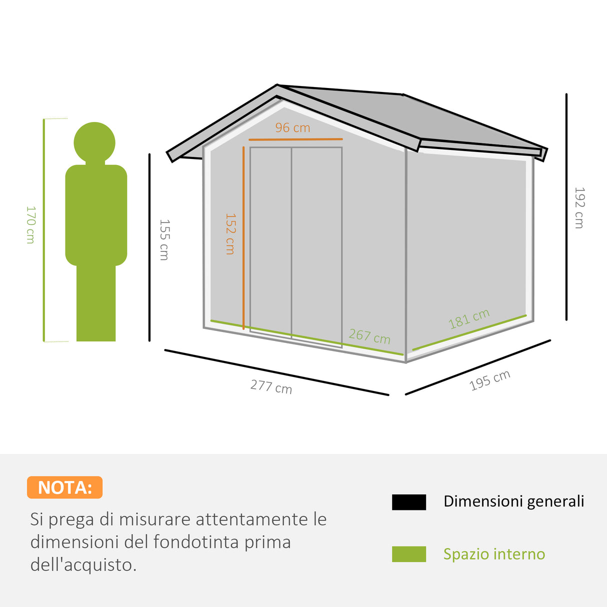 easycomfort casetta da giardino con 2 porte scorrevoli e 4 prese d aria in acciaio e pp 277x195x192cm verde chiaro