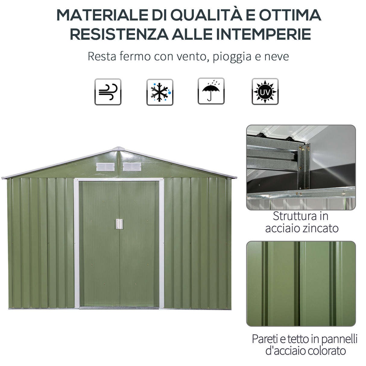 easycomfort casetta da giardino con 2 porte scorrevoli e 4 prese d aria in acciaio e pp 277x195x192cm verde chiaro