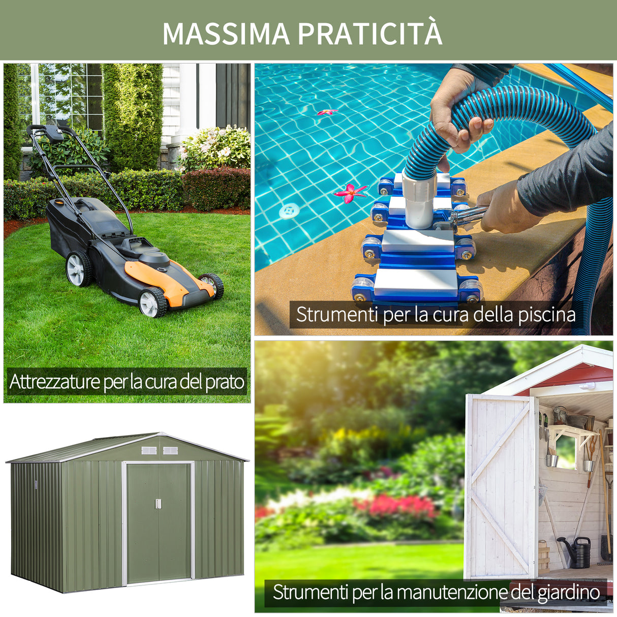 easycomfort casetta da giardino con 2 porte scorrevoli e 4 prese d aria in acciaio e pp 277x195x192cm verde chiaro