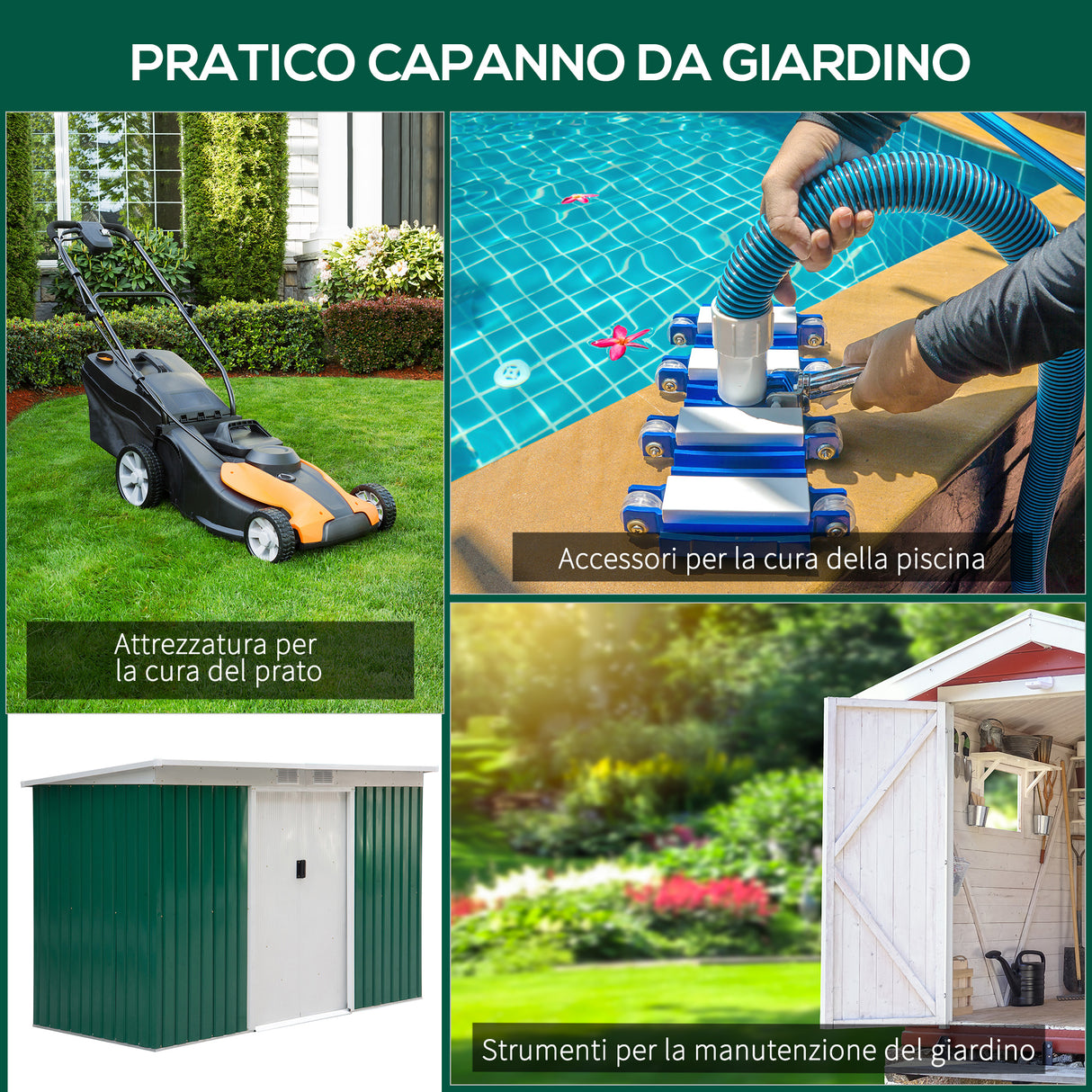 easycomfort easycomfort casetta da giardino porta utensili in lamiera di acciaio con porte scorrevoli 280x130x172cm verde scuro