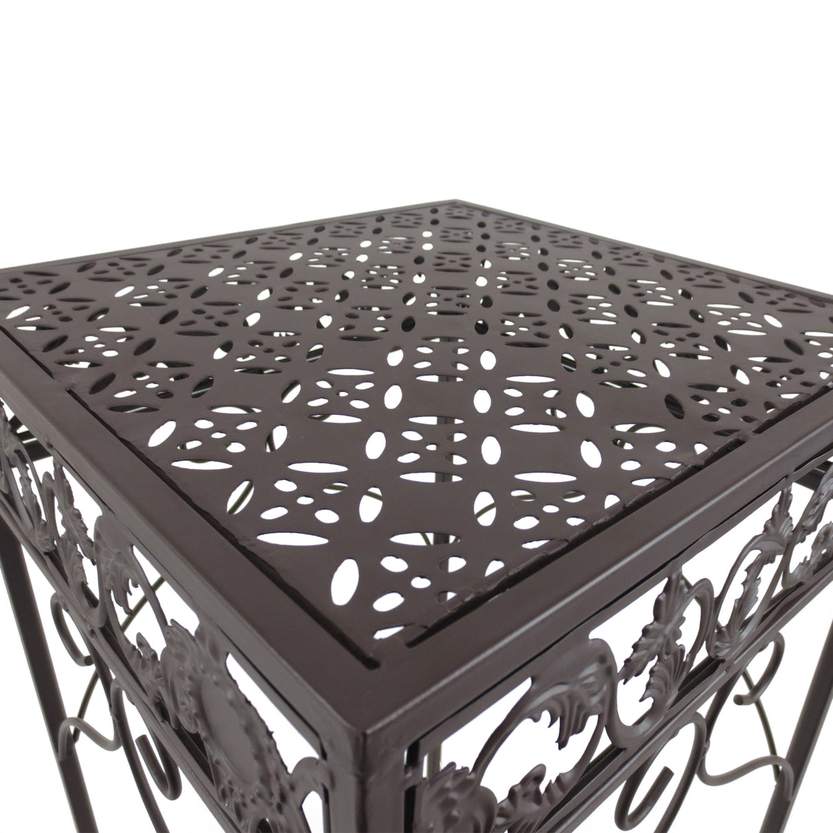 easycomfort easycomfort set 3 pezzi piedistallo porta piante in ferro battuto marrone