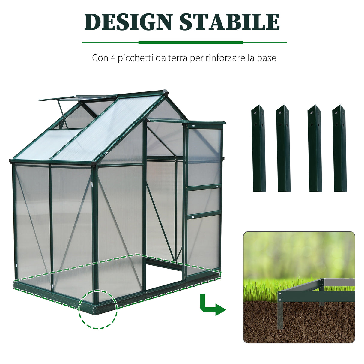 easycomfort serra da giardino in policarbonato anti uv con finestra e porta scorrevole 190x132x201cm